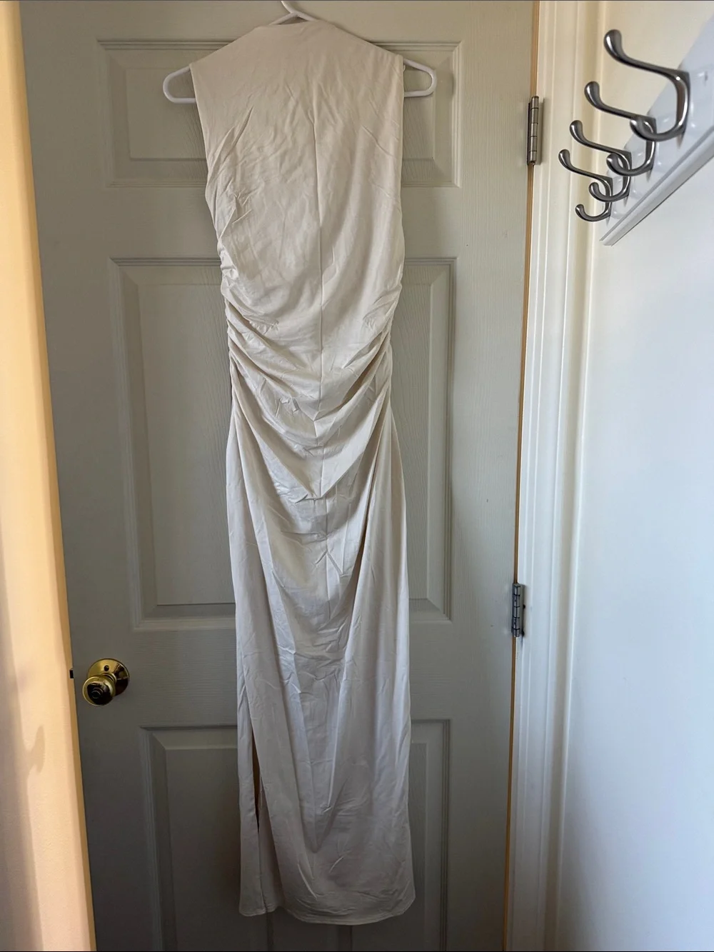 Abercrombie & Fitch Cream Ruched Cowl Neck Maxi Dress